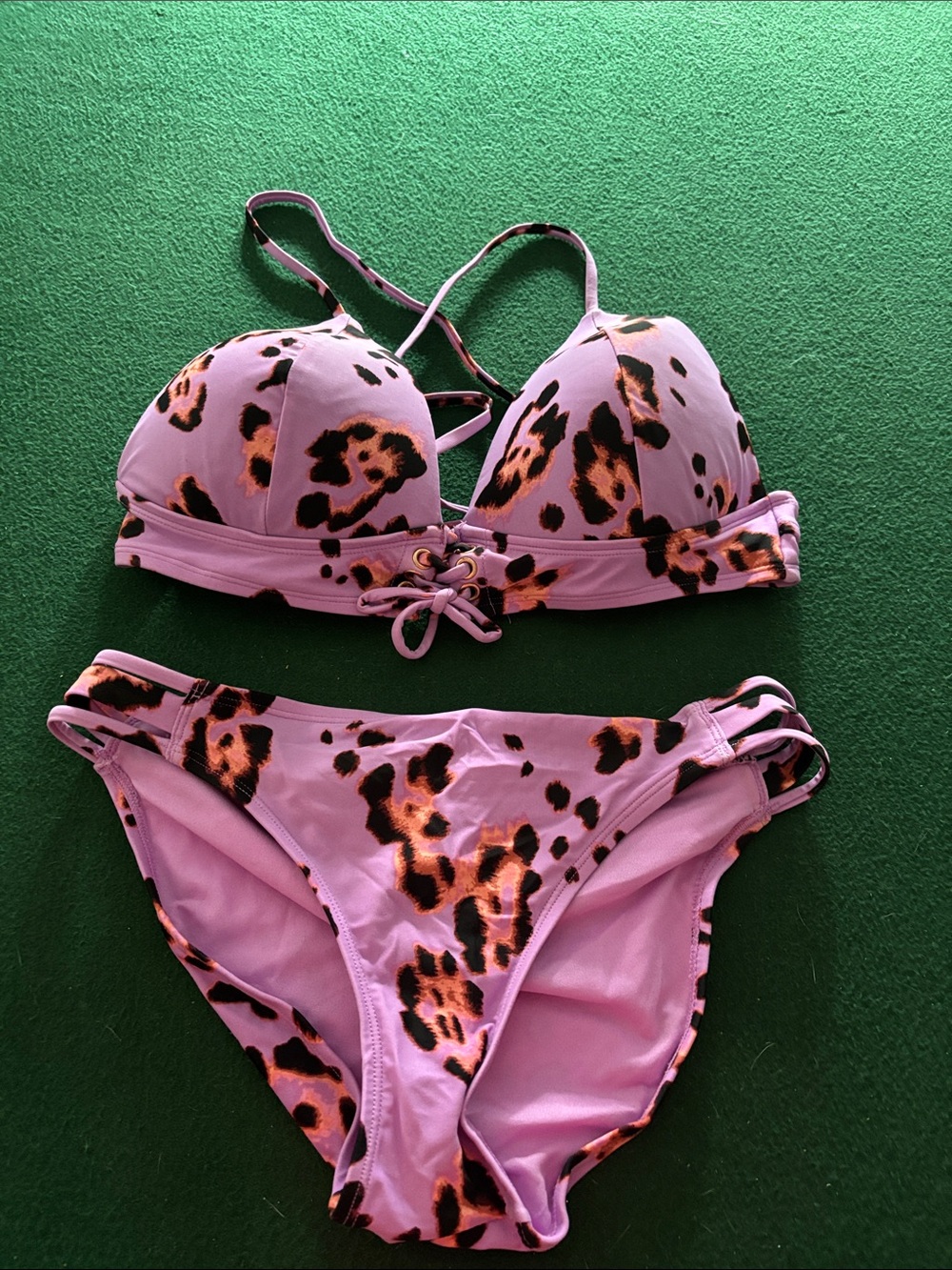 Hula Honey purple animal print bikini XL Top Medium bottoms